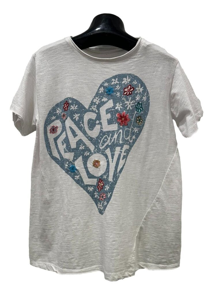KYLA SEO White Short Sleeve Peace and Love Short Sleeve Top