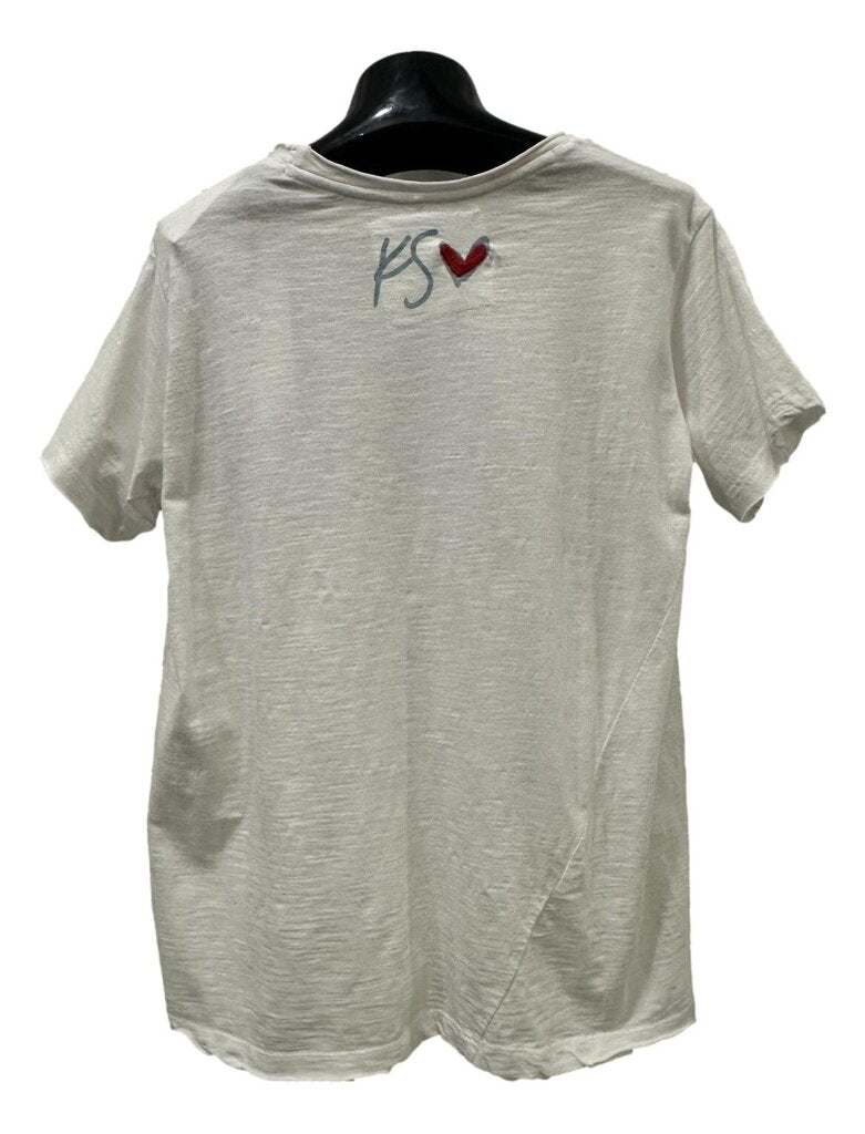 KYLA SEO White Short Sleeve Peace and Love Short Sleeve Top