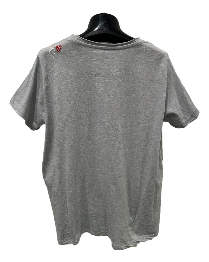 KYLA SEO Blue Fog Short Sleeve Embroidered Eye Top