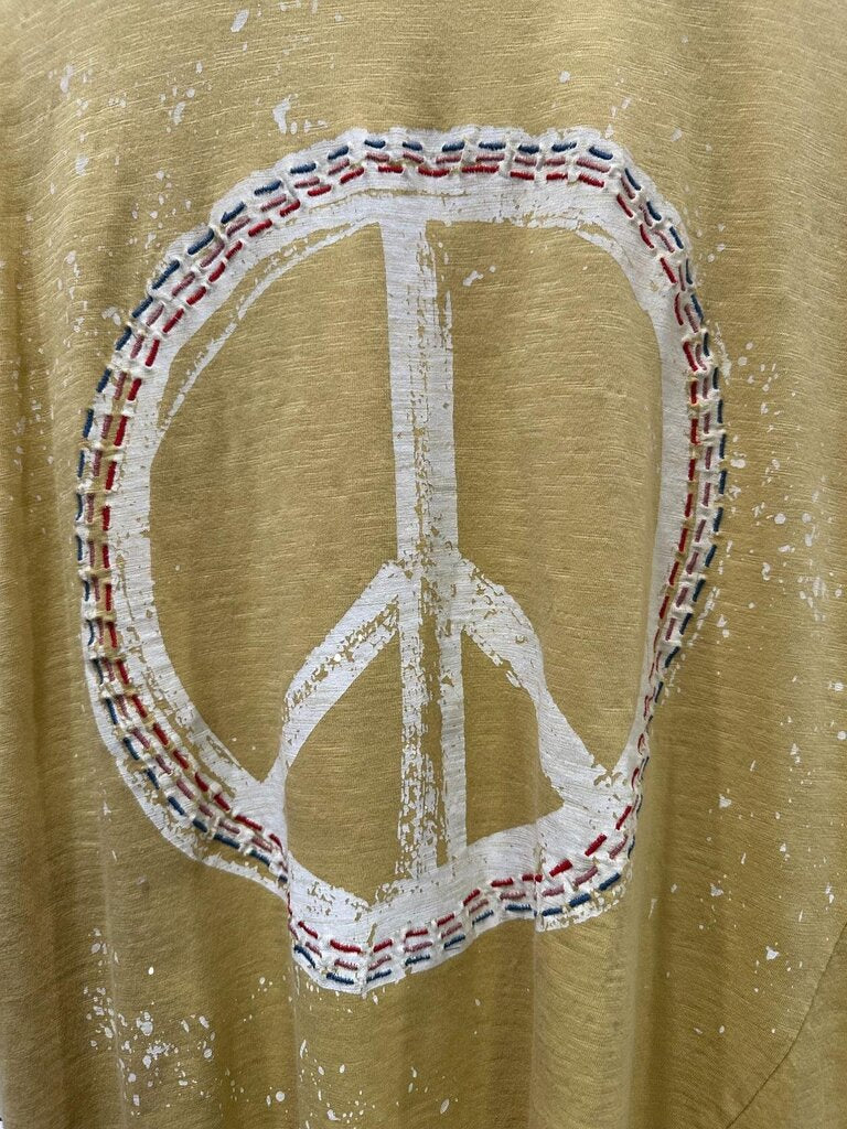 KYLA SEO Mustard Short Sleeve Embroidered Peace Top