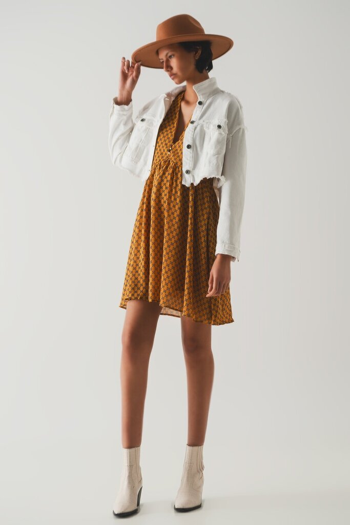 Q2 Crop White Denim Jacket with Unfinished Hemlines