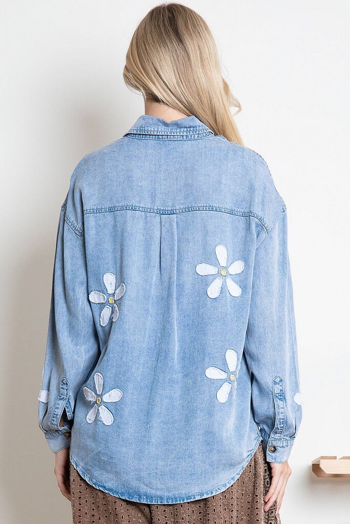 BLUE VELVET Cotton Denim Long Sleeve Button Down Top