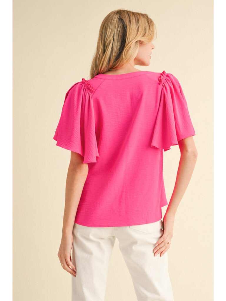 JODIFL Pink Short Sleeve Split Neck Top