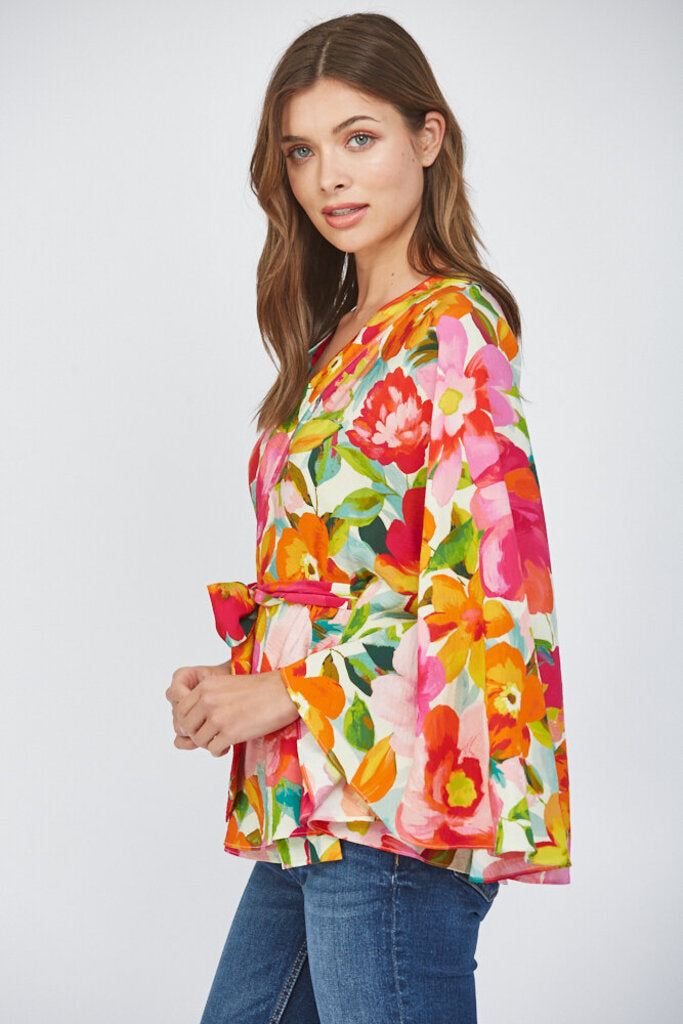FATE FLORAL PRINT LONG SLEEVE KIMONO TOP
