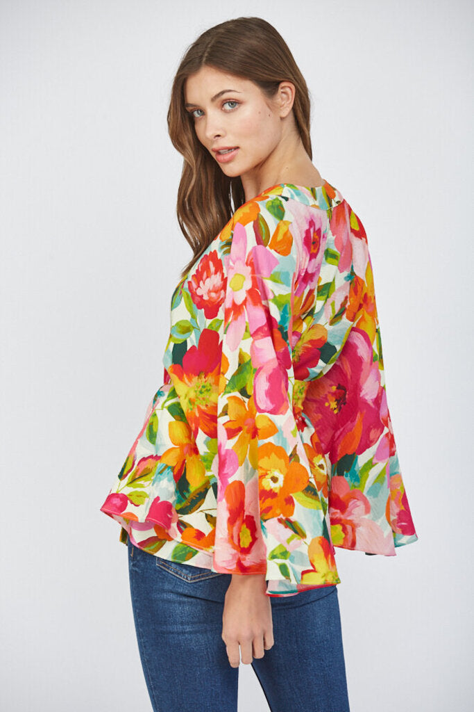 FATE FLORAL PRINT LONG SLEEVE KIMONO TOP
