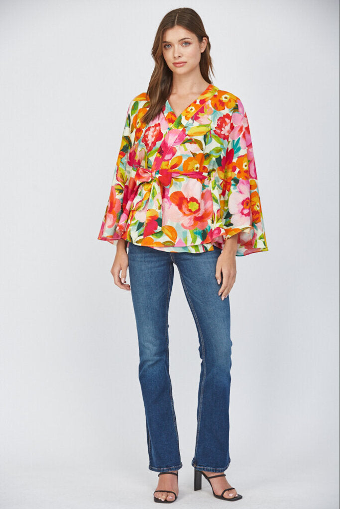 FATE FLORAL PRINT LONG SLEEVE KIMONO TOP