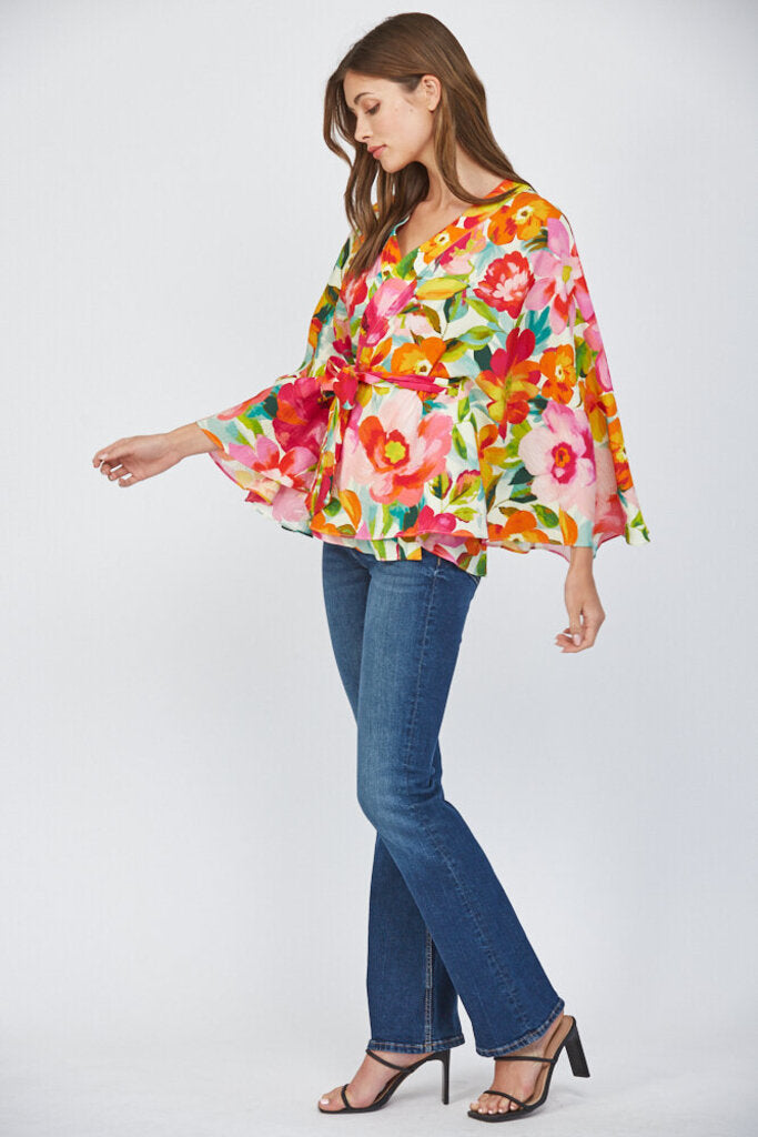 FATE FLORAL PRINT LONG SLEEVE KIMONO TOP