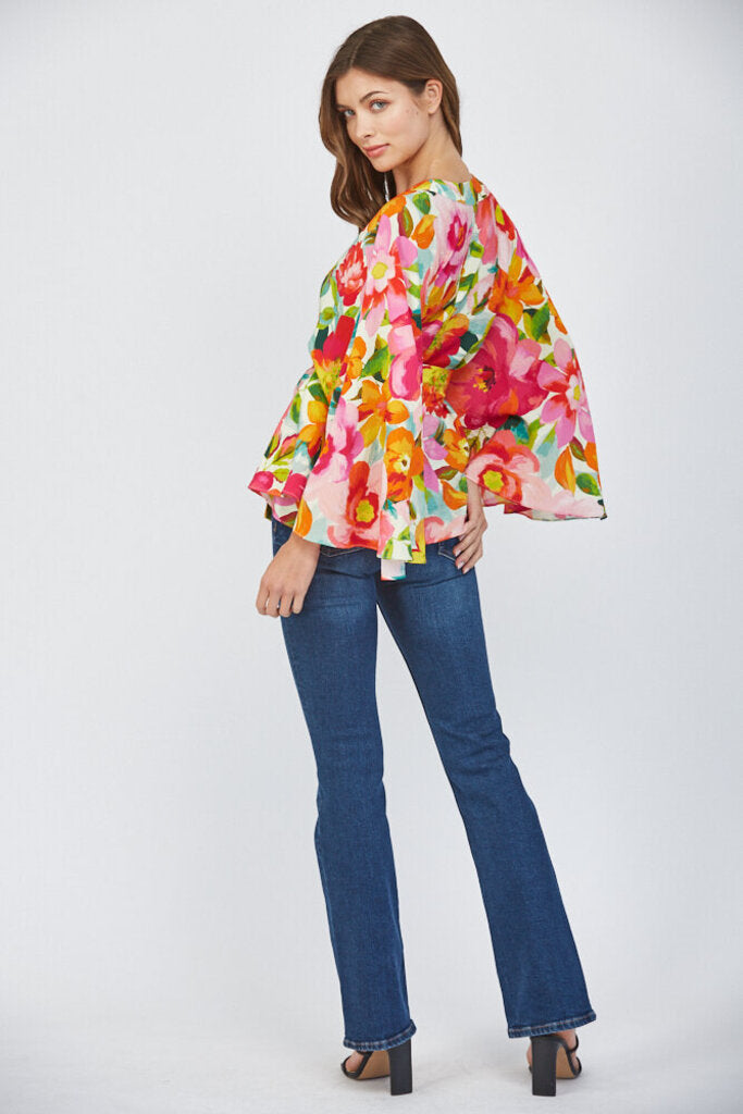 FATE FLORAL PRINT LONG SLEEVE KIMONO TOP