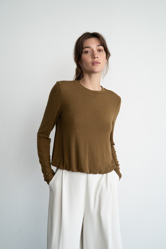 ELLE GREY Olive Long Sleeve Bubble Hem Top