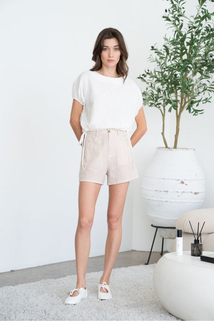 ELLE GREY White Short Sleeve Draw Hemline Top