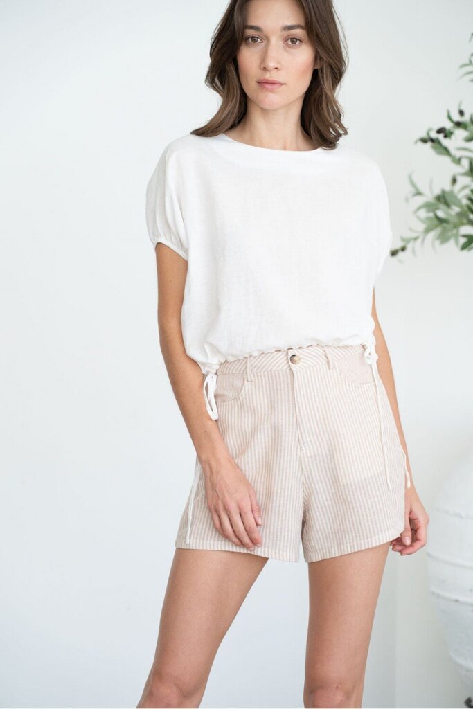 ELLE GREY White Short Sleeve Draw Hemline Top