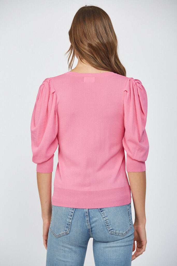 FATE Pink Puff Sleeve V-neck Pull Over Top