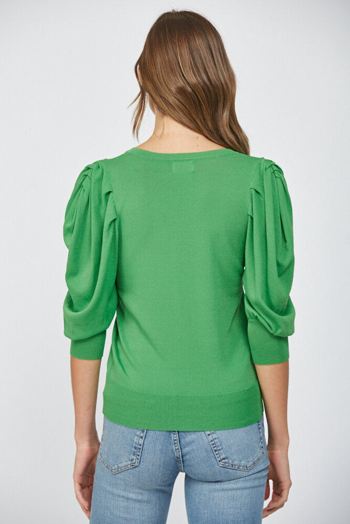 FATE Green Puff Sleeve V-neck Pull Over Top