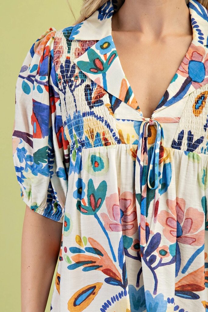 GIGIO Blue Mix Short Sleeve Collared Top