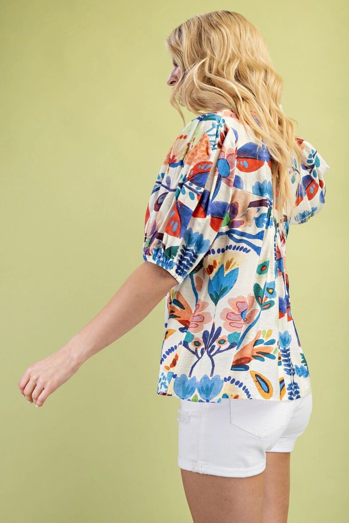 GIGIO Blue Mix Short Sleeve Collared Top