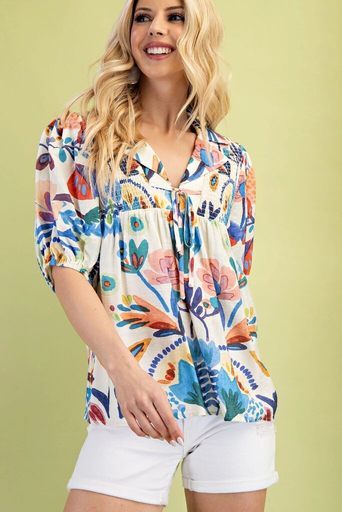 GIGIO Blue Mix Short Sleeve Collared Top