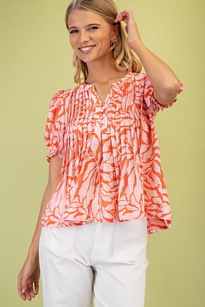 GIGIO Tangerine and Blush Printed Short Sleeve Top