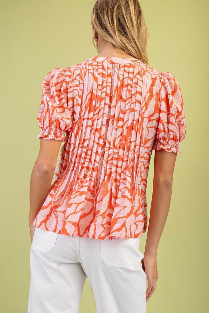 GIGIO Tangerine and Blush Printed Short Sleeve Top