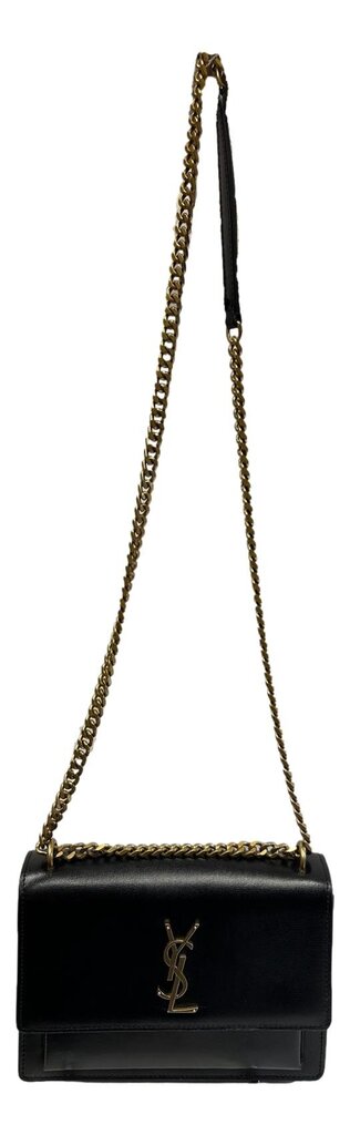 YSL Black Leather Chain Strap Shoulder or Crossbody Sunset Bag