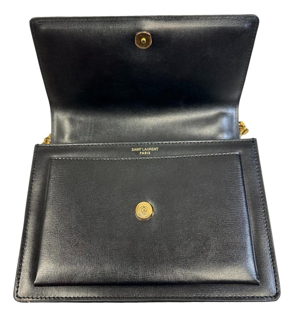 YSL Black Leather Chain Strap Shoulder or Crossbody Sunset Bag