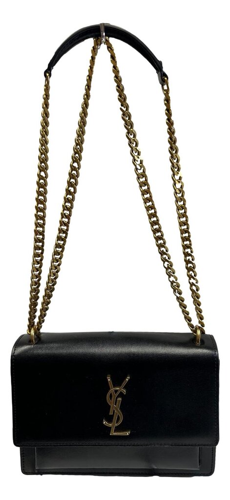 YSL Black Leather Chain Strap Shoulder or Crossbody Sunset Bag