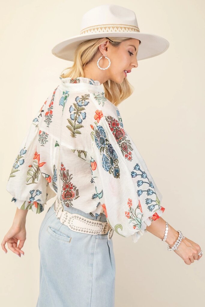 GIGIO White Mid Sleeve Printed Button Down Top