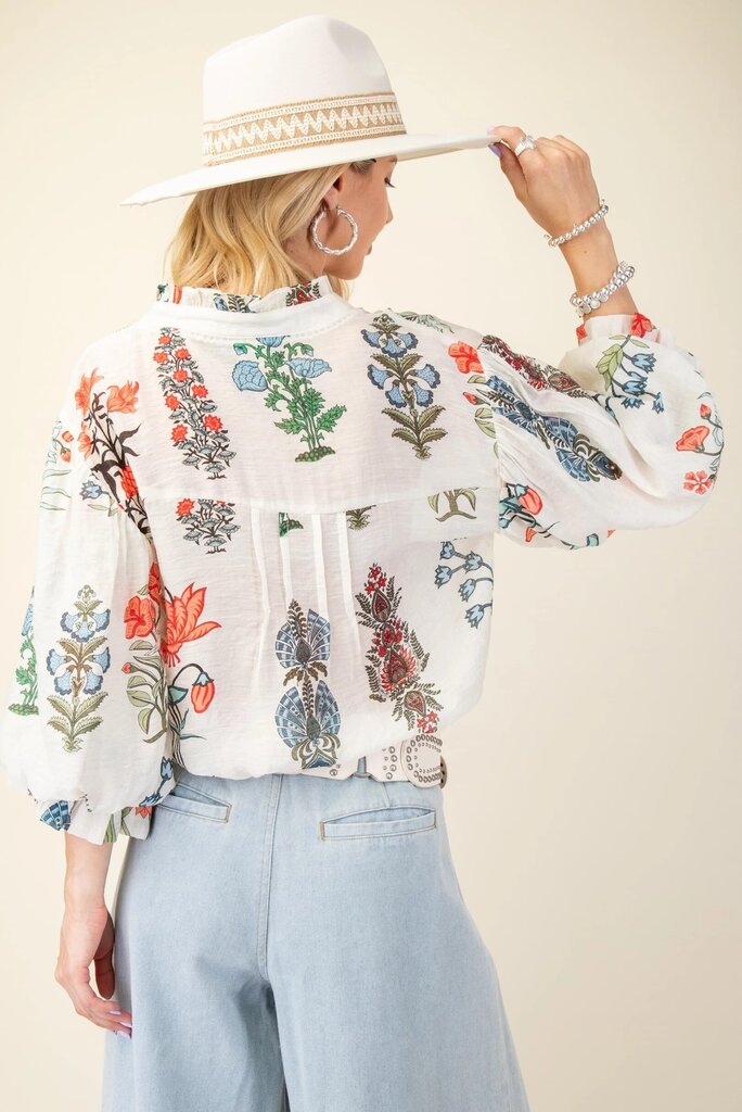 GIGIO White Mid Sleeve Printed Button Down Top