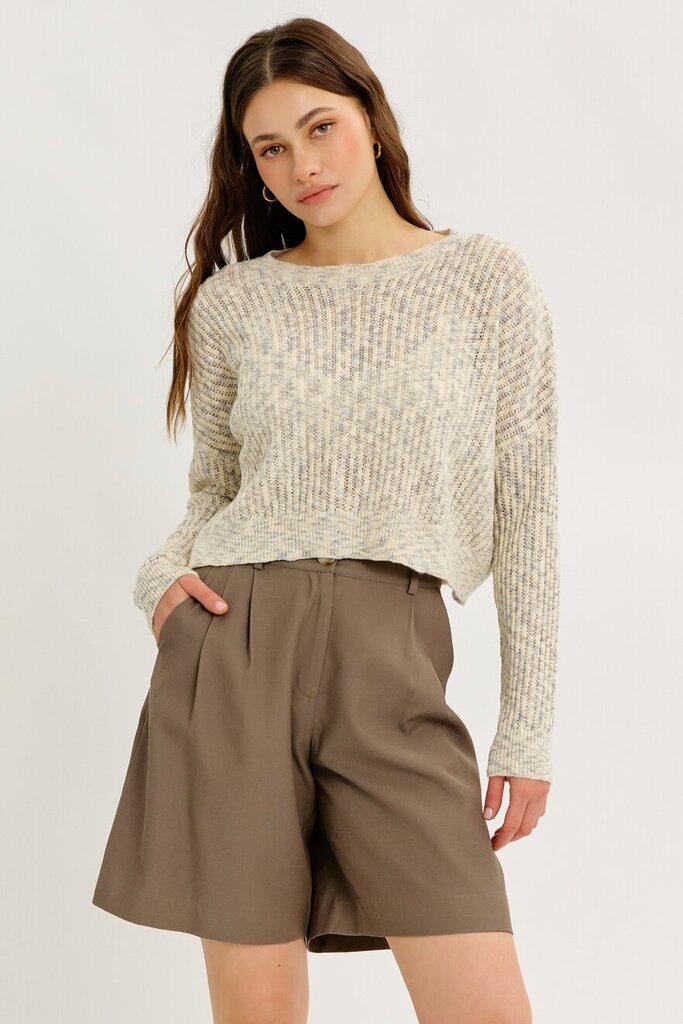 IDEM DITTO Cream and Grey Long Sleeve Sweater Top