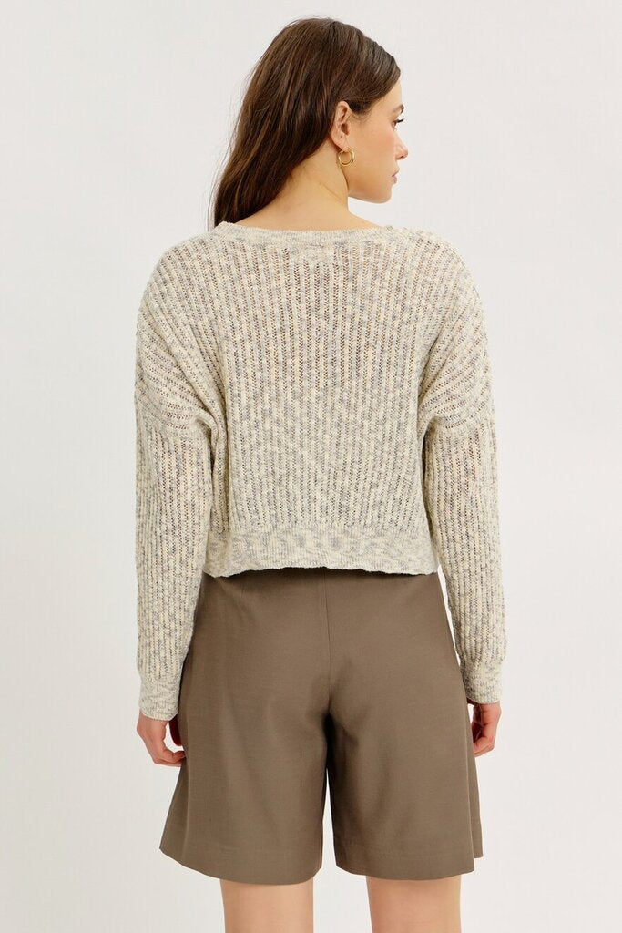 IDEM DITTO Cream and Grey Long Sleeve Sweater Top