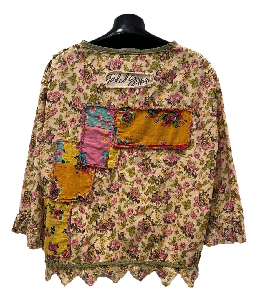 JADED GYPSY Floral Printed Mid Sleeve Dessert Winds Cotton Top