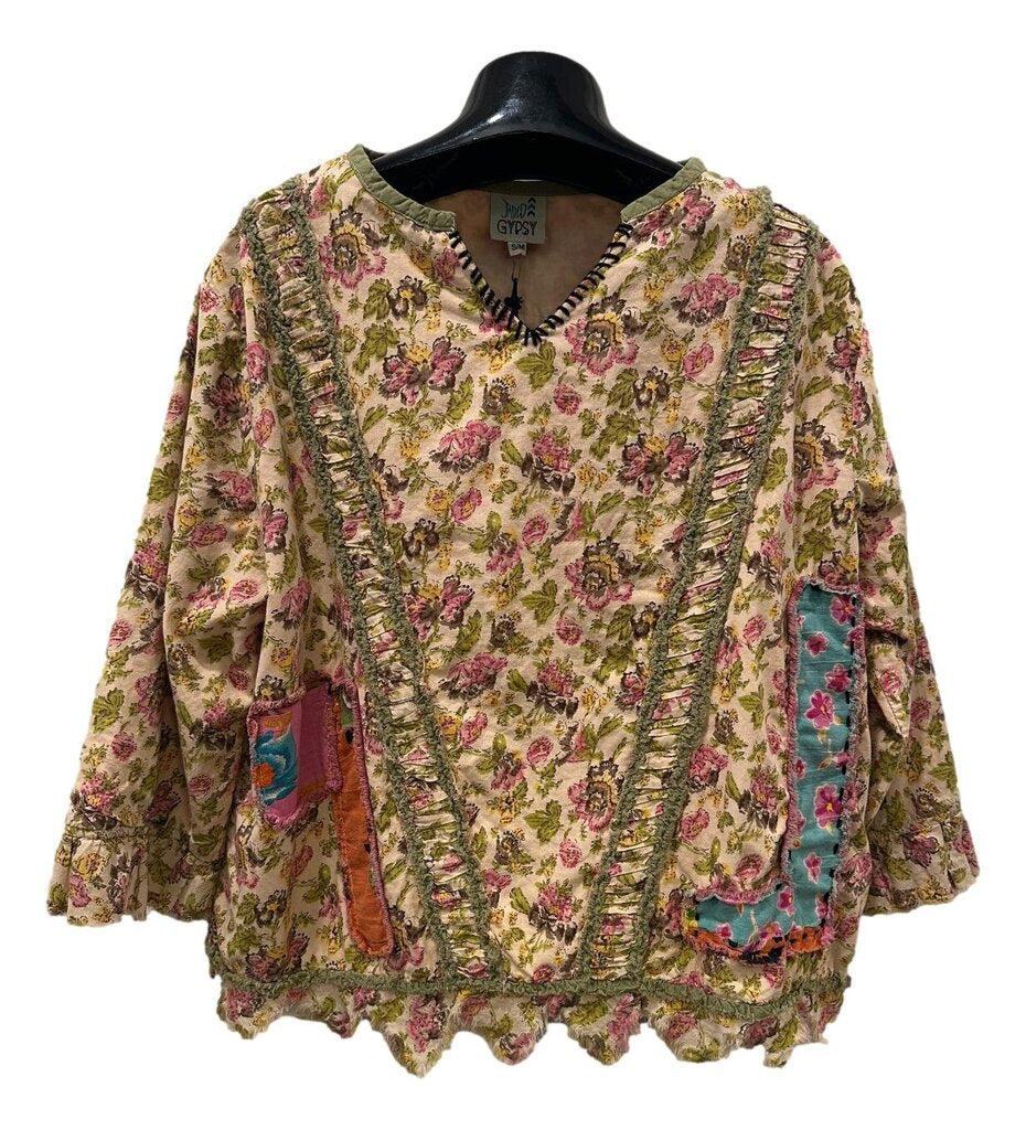JADED GYPSY Floral Printed Mid Sleeve Dessert Winds Cotton Top