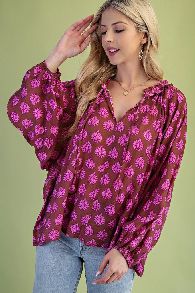 GIGIO Brown & Pink Long Sleeve Top