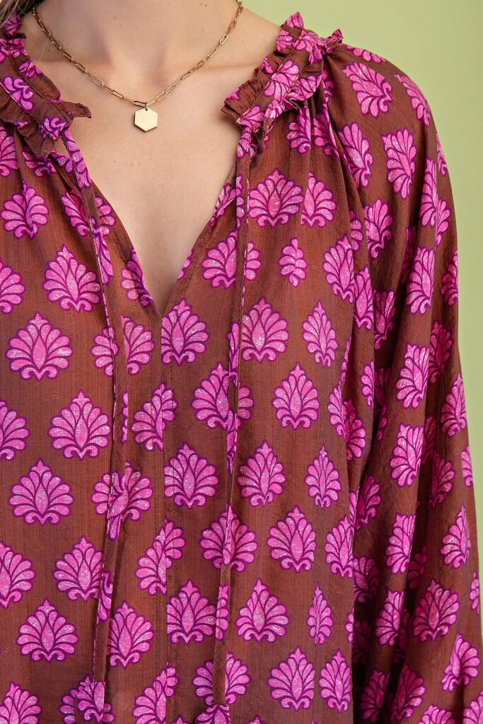 GIGIO Brown & Pink Long Sleeve Top