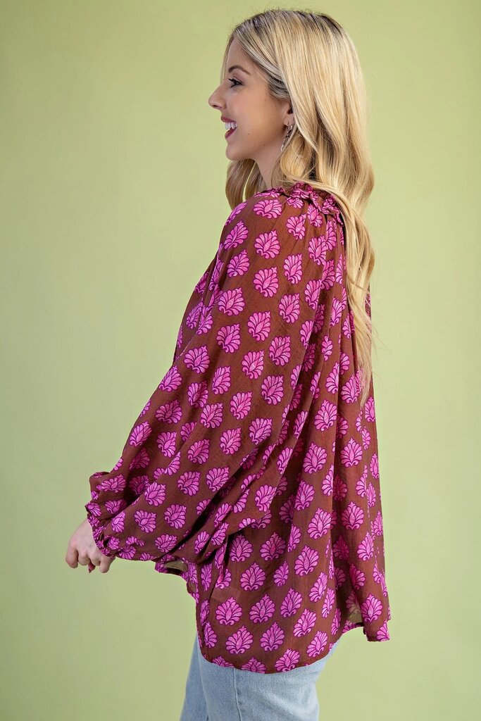 GIGIO Brown & Pink Long Sleeve Top