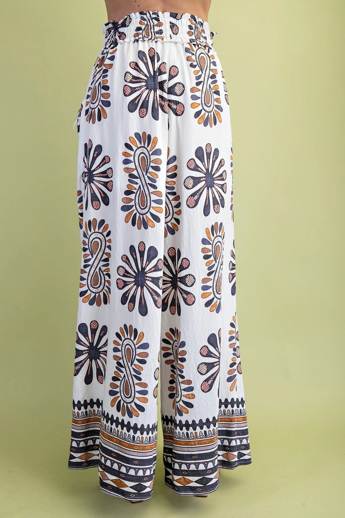 GIGIO White and Grey Mix Print Smocked Waist Wide Leg Pant