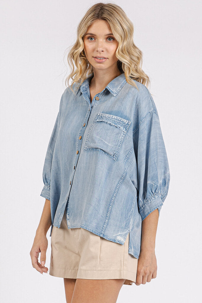 MITTOSHOP Light Denim Button Down Top