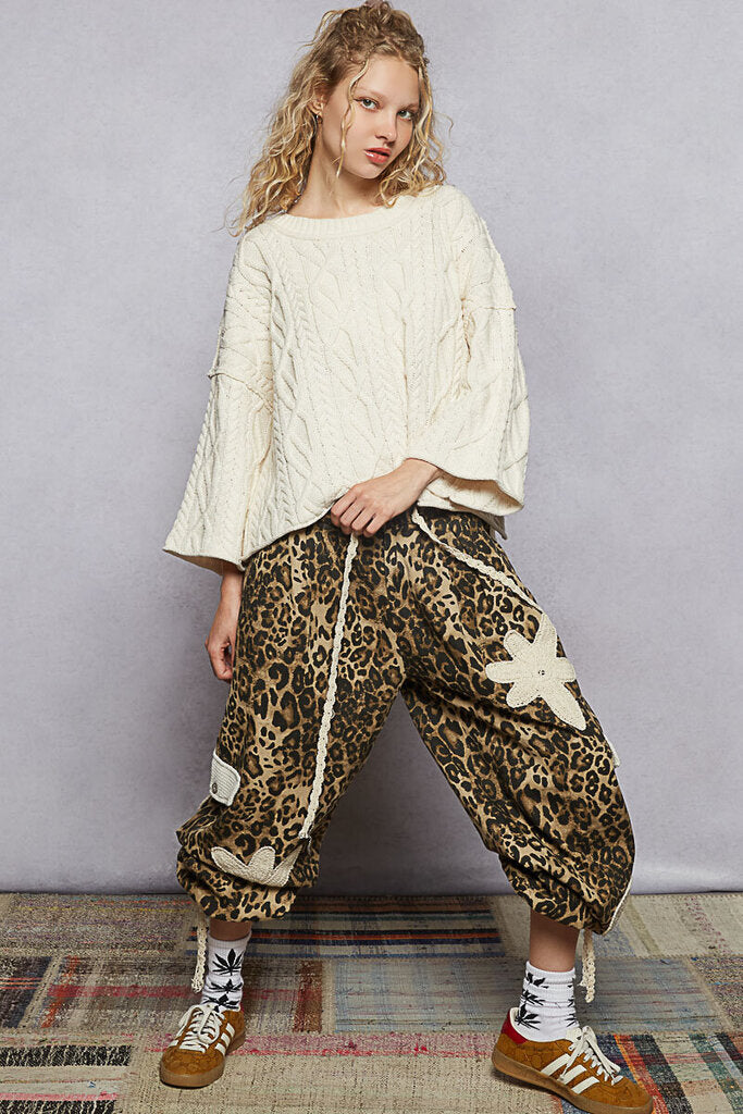 POL Cream Cable Drop Shoulder Sweater