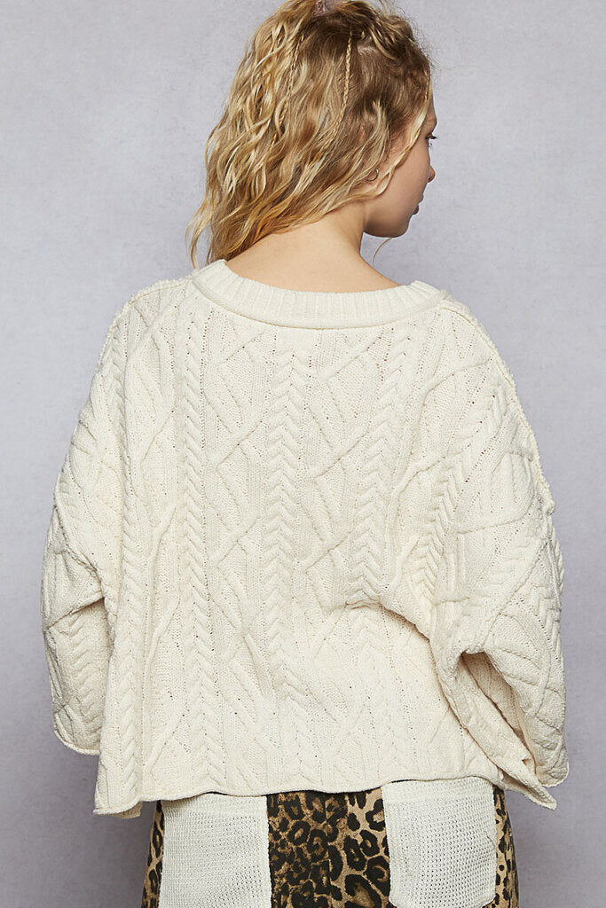 POL Cream Cable Drop Shoulder Sweater