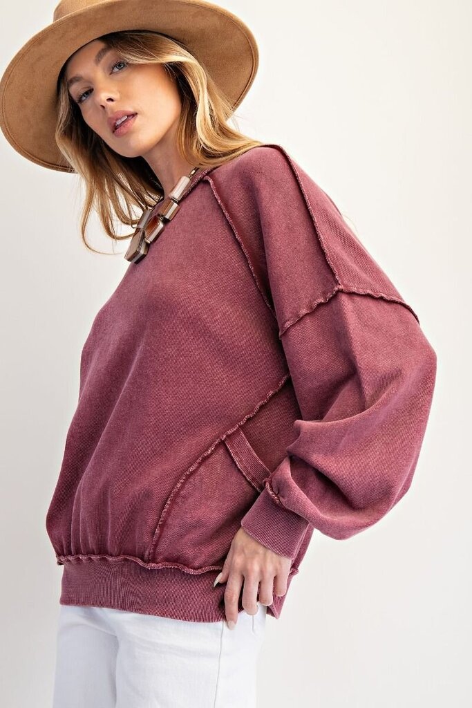 EASEL Mulberry Front Pocket Pullover Cotton Long Sleeve Top