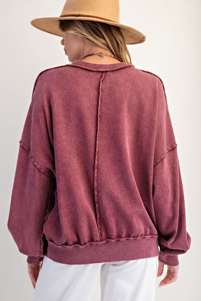 EASEL Mulberry Front Pocket Pullover Cotton Long Sleeve Top
