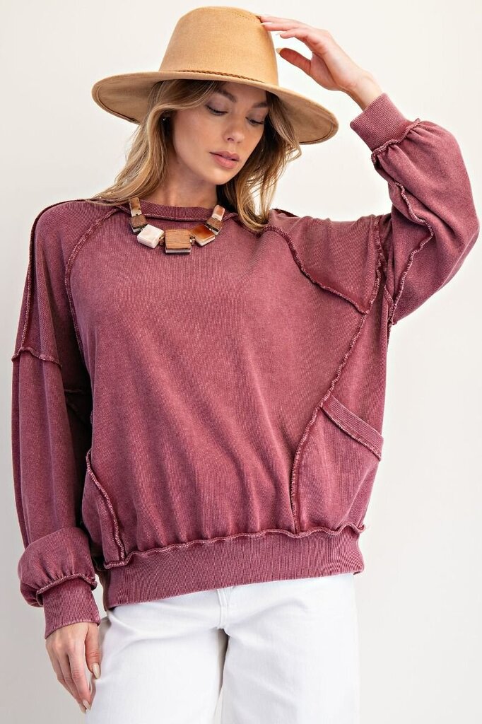 EASEL Mulberry Front Pocket Pullover Cotton Long Sleeve Top