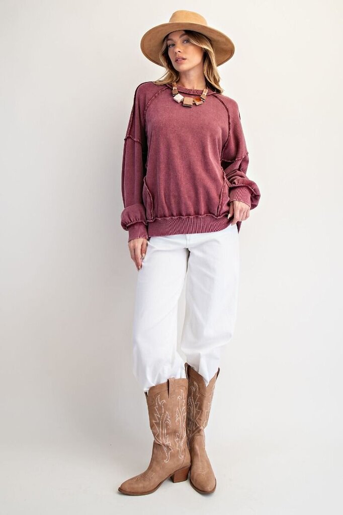 EASEL Mulberry Front Pocket Pullover Cotton Long Sleeve Top