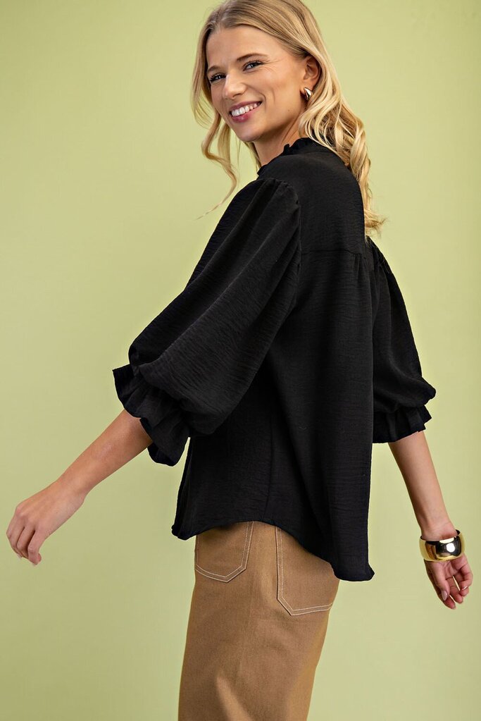 GIGIO Black Mid Sleeve Button Down Top