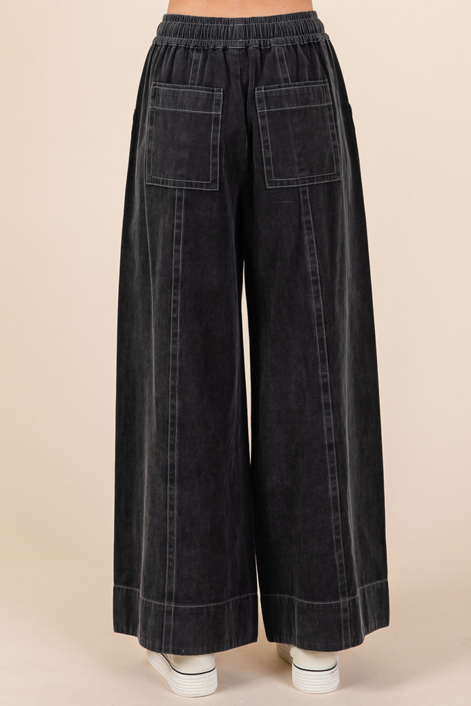 MITTOSHOP Black Wide Leg Drawstring Jean