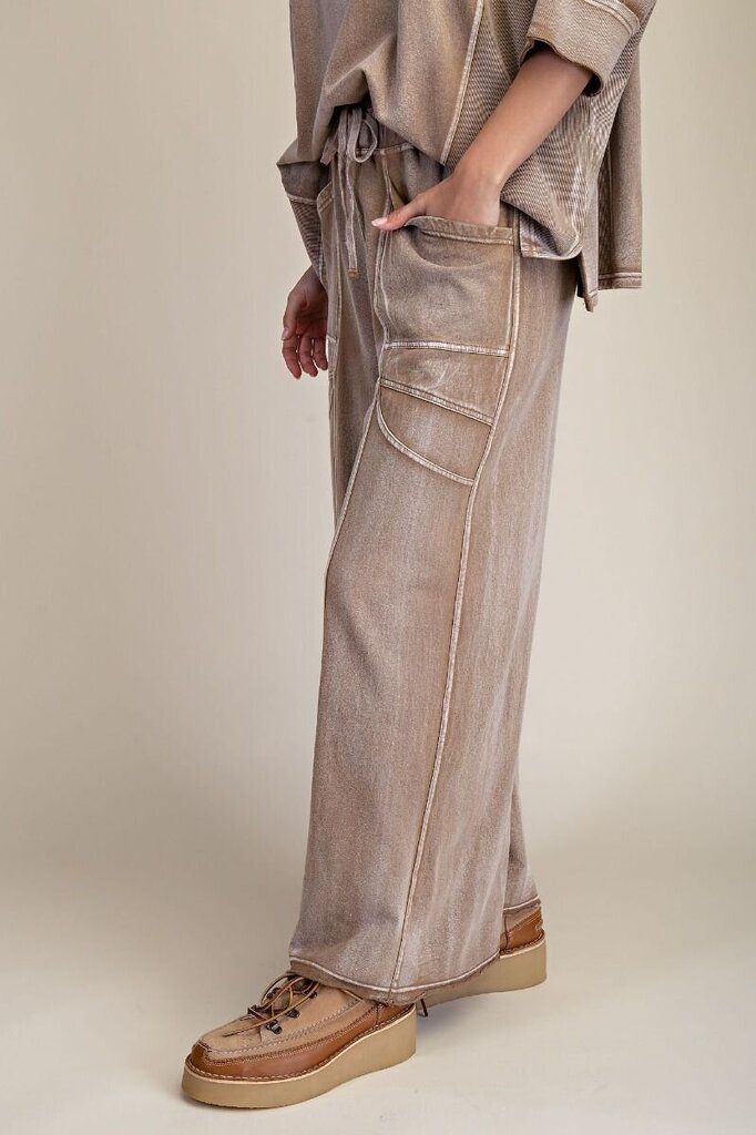 EASEL Cotton Camel Monkey Washed Terry Pants