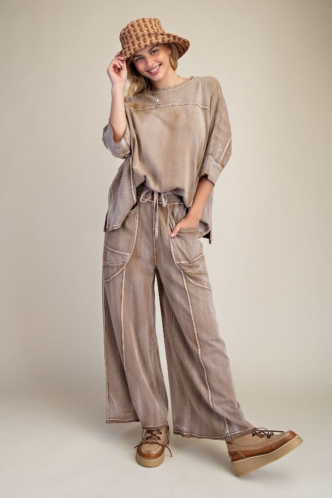 EASEL Cotton Camel Monkey Washed Terry Pants