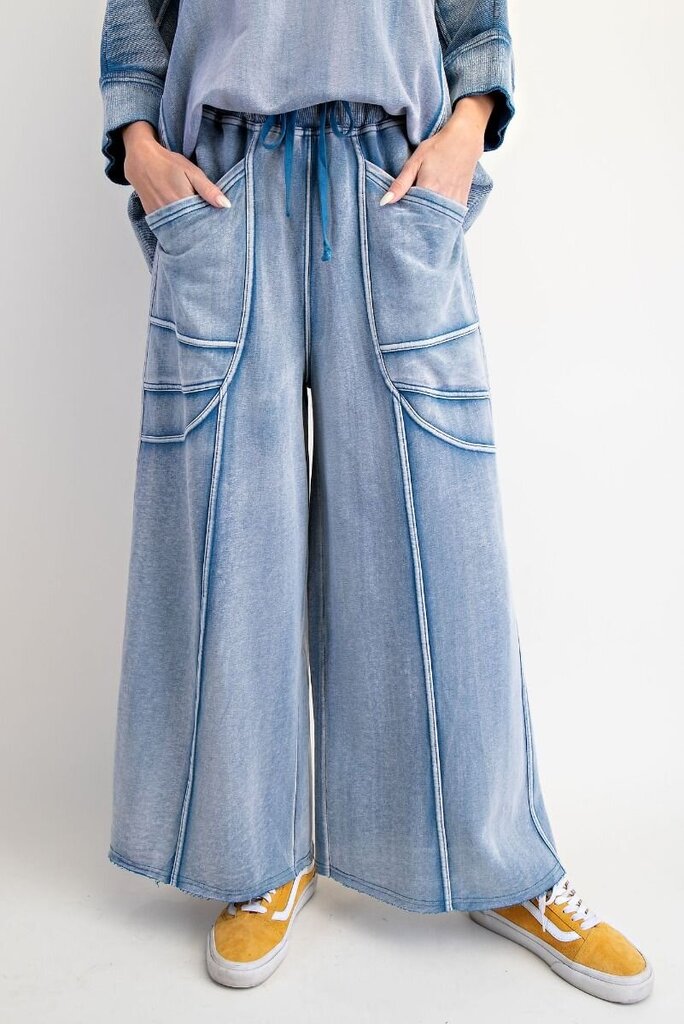 EASEL Cotton Denim Monkey Washed Terry Pants