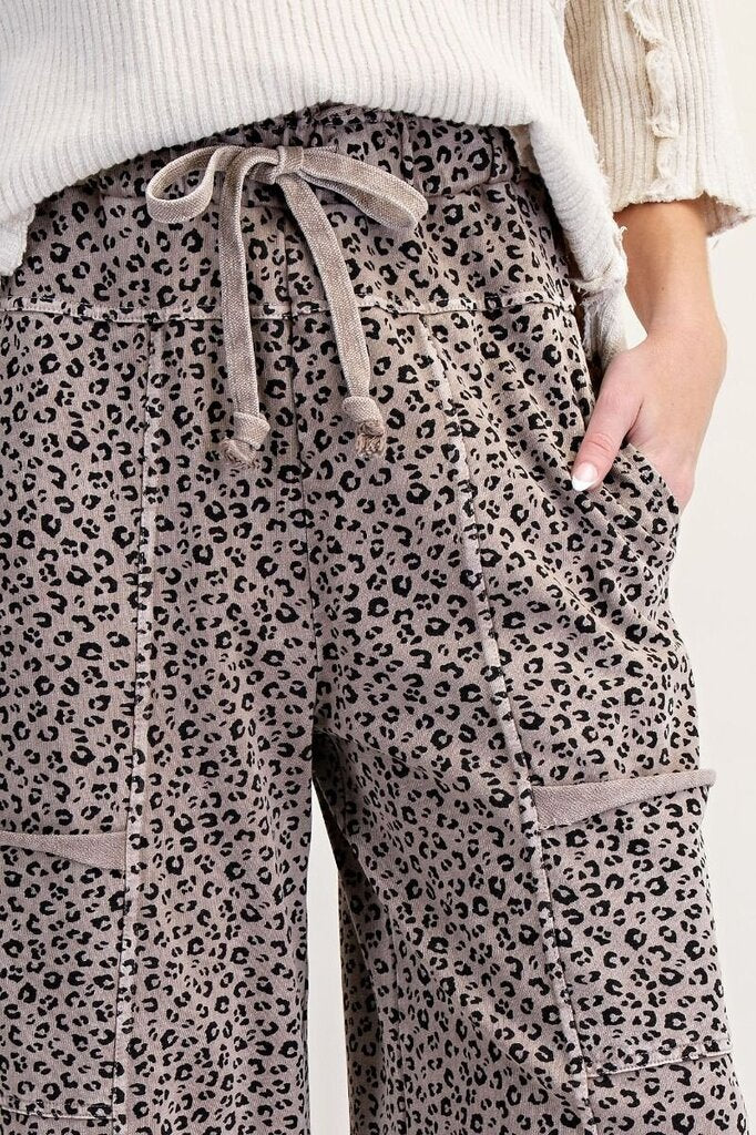EASEL Mocha Mineral Washed Terry Knit Lounge Pants