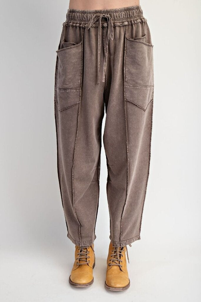 EASEL Mocha Mineral Wash Barrel Terry Lounge Pant