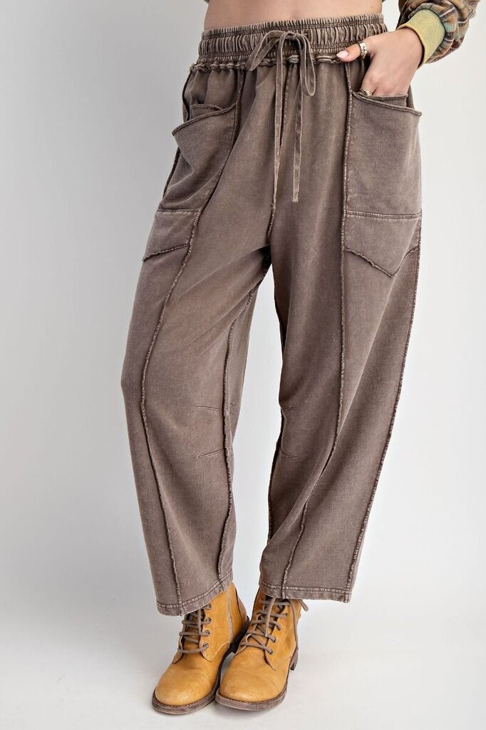 EASEL Mocha Mineral Wash Barrel Terry Lounge Pant